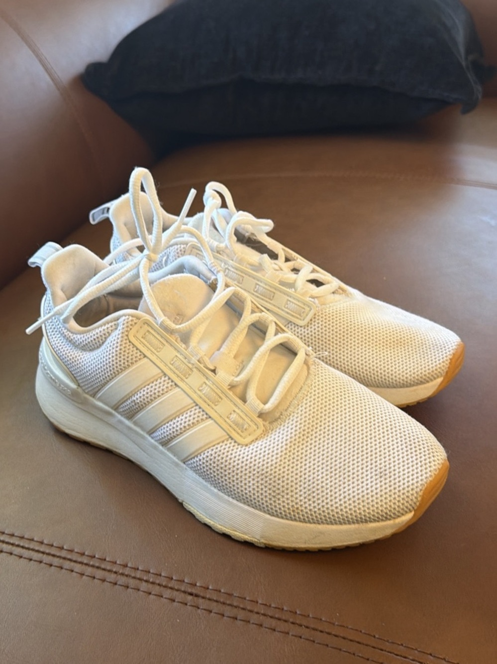 Adidas White Mesh Athletic Sneakers with Gum Soles